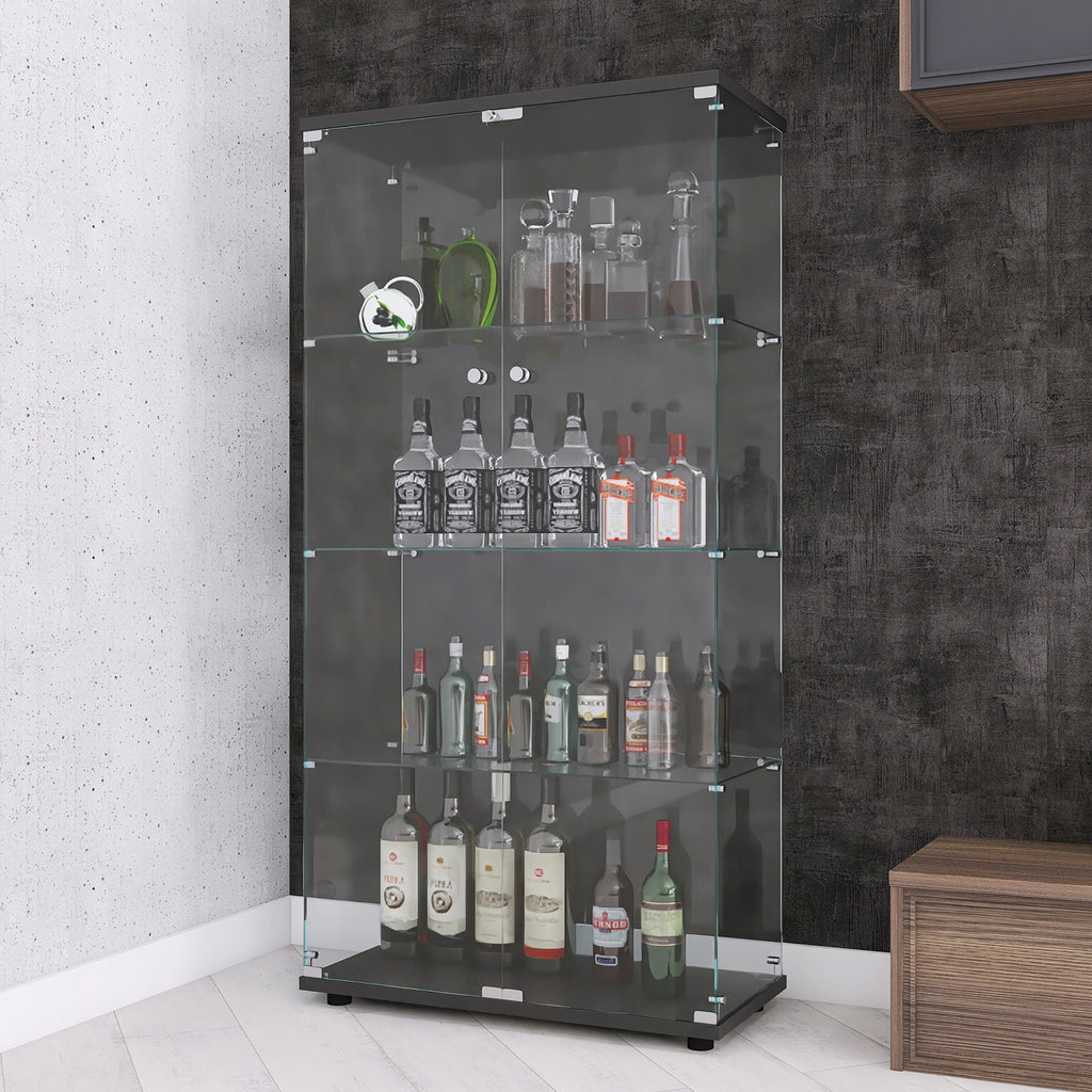 Black Glass Display Cabinet with 4 Shelves E126699