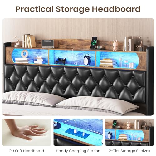 King Size Upholstered Storage Bed Frame with LED Lights A8668