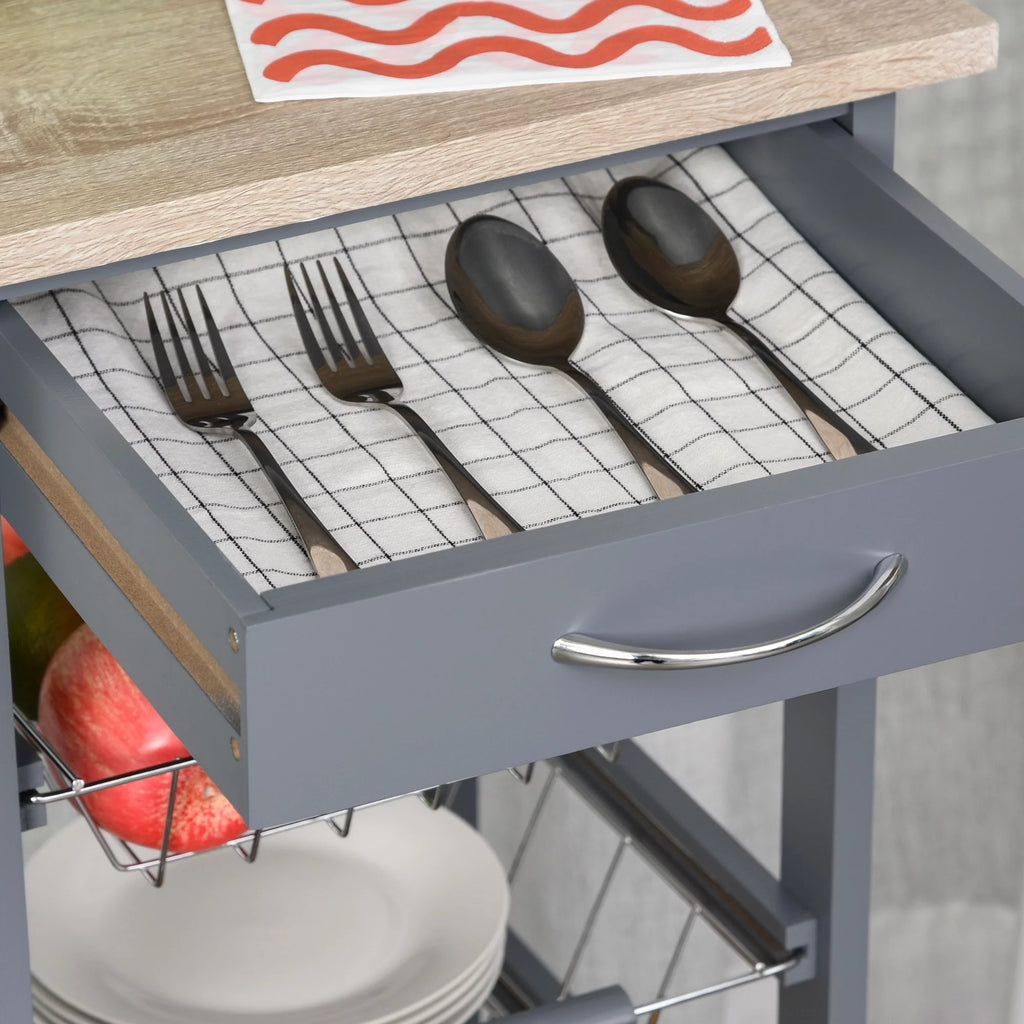 Gray Compact Rolling Kitchen Cart with Storage Drawer P636613