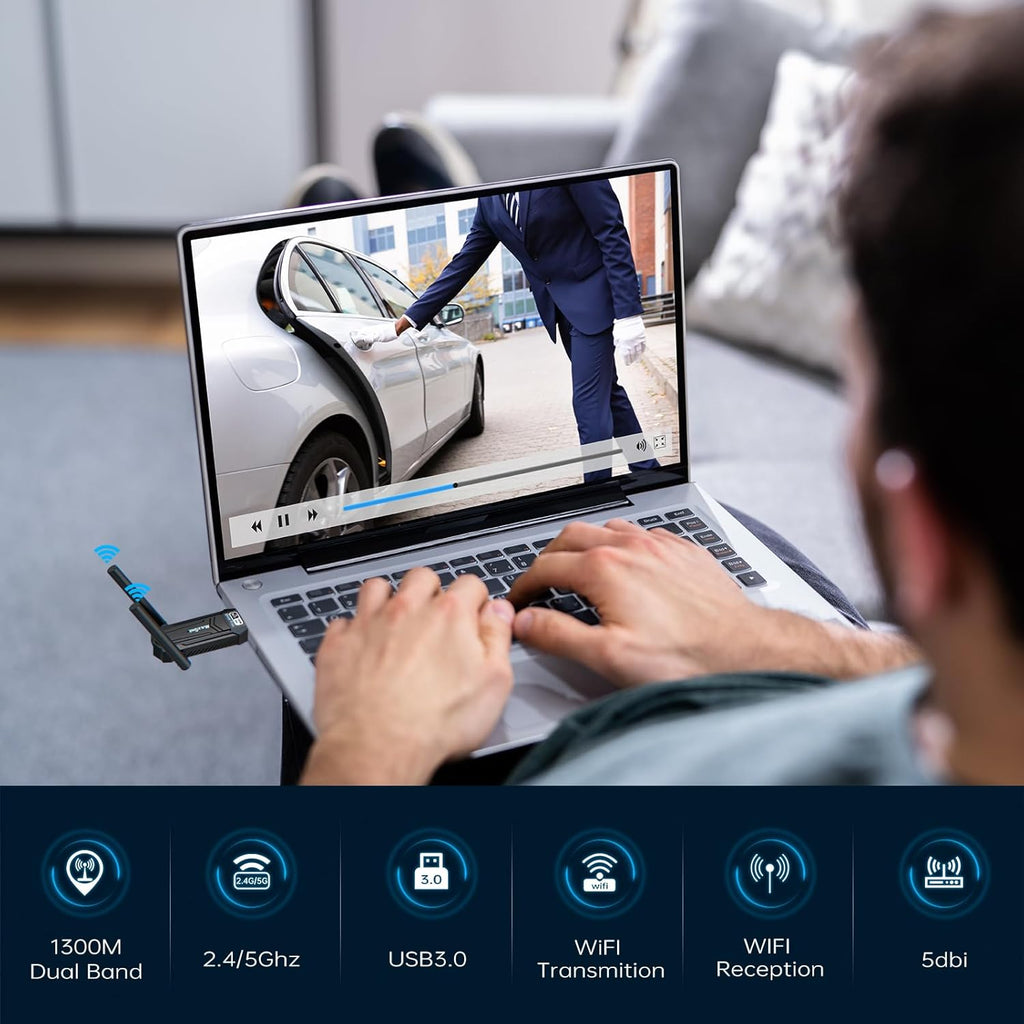 AC1300Mbps Dual Band USB 3.0 WiFi Adapter with 2.4GHz/5GHz and Dual 5dBi Antennas R24577