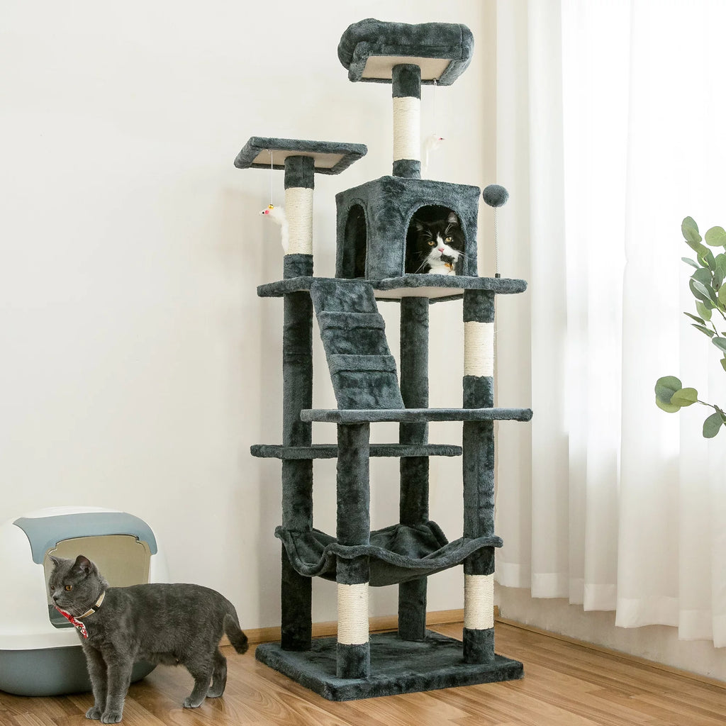 63.8-in Dark Gray Cat Tree with Condo and Scratching Post G184088
