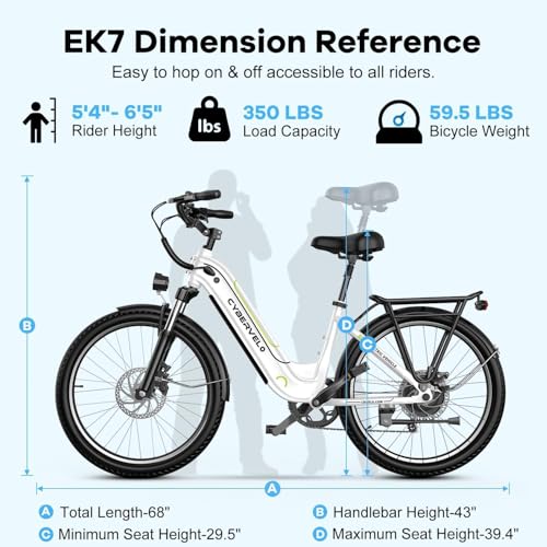 26" Electric Bike, 1000W Peak, Removable Battery, 7-Speed T507