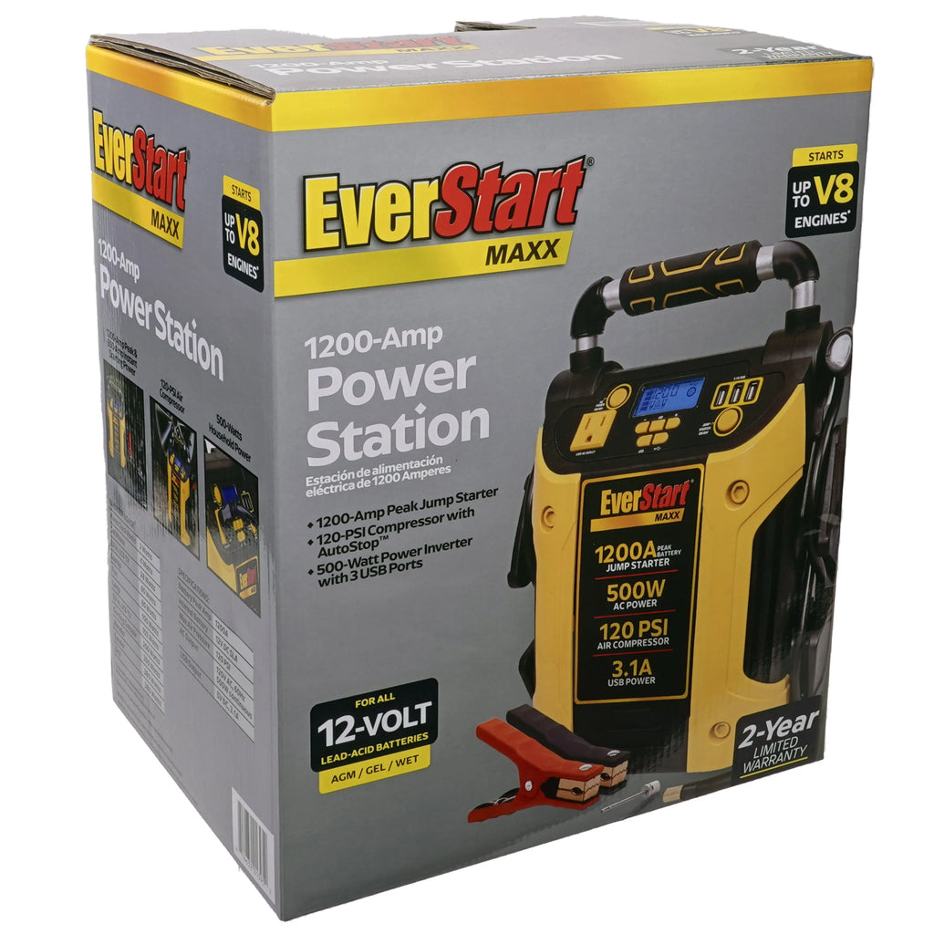 1200 Peak Amps Jump Starter with 500W Inverter and 120 PSI Compressor Q83425