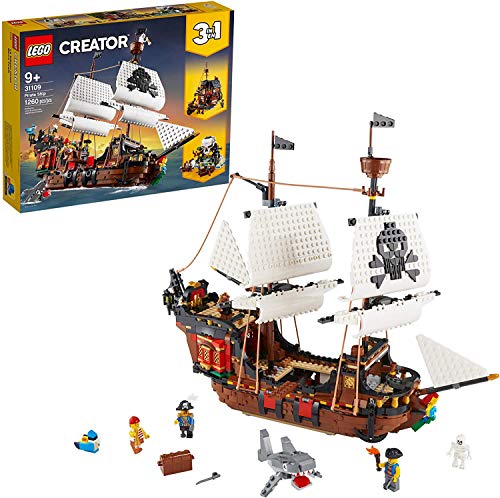LEGO Creator 3 in 1 Pirate Ship Building Set, 4 Minifigures, Shark Toy, Ages 9+ N810