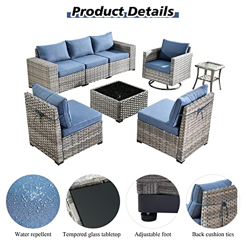 8 Piece Modern Wicker Sofa Set with Swivel Rocking Chair (Orange Red) R934456