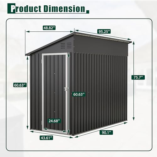 Black Heavy-Duty Outdoor Metal Storage Shed with Floor Base T474