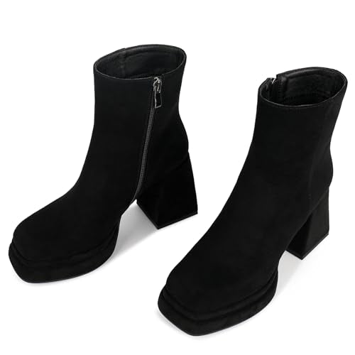 Platform Boots with Chunky Heel and Square Toe C143