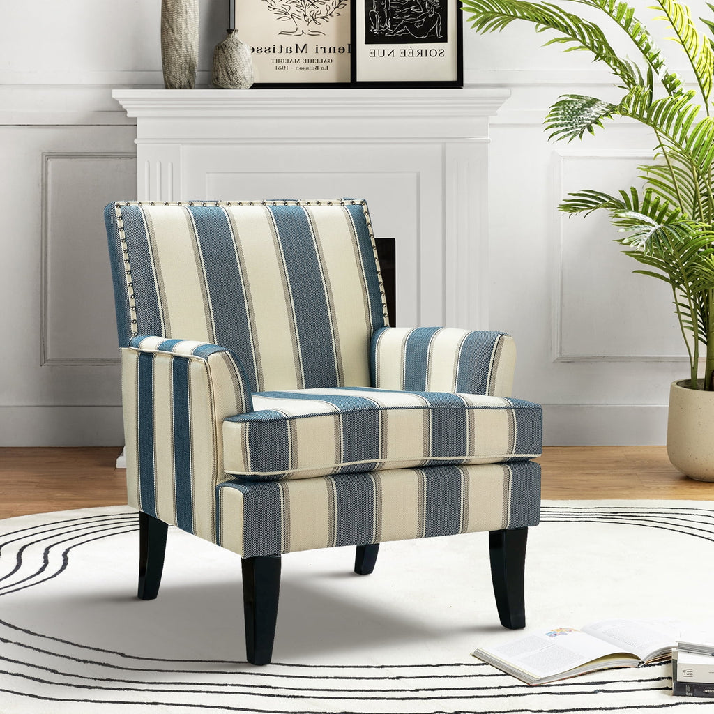 Navy Upholstered Accent Chair with Wood Legs A48577