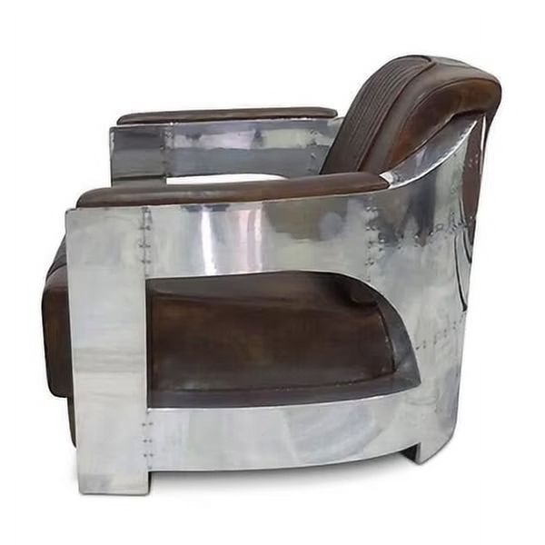 Genuine Leather Polished Aluminum Armchair M966407