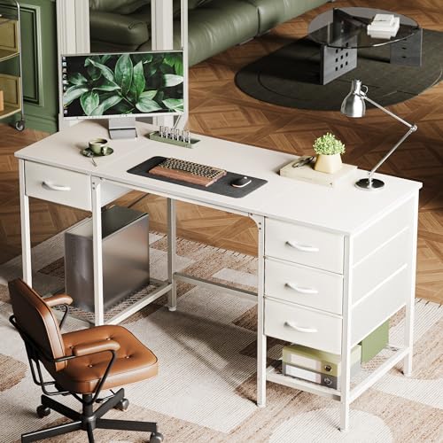 Rustic Brown 55 Inch Computer Desk with 4 Drawers and Mesh Shelf J565