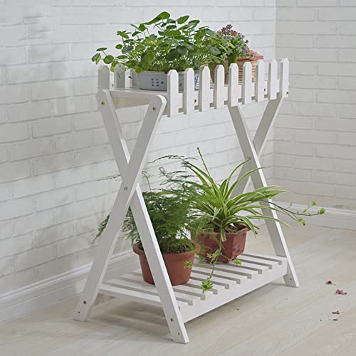 2 Tier White Wooden Plant Shelf (88cm) L8066
