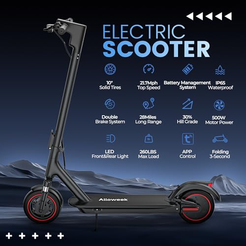 Folding Electric Scooter with 10" Solid Tires, 500W Motor, 22 Miles Long Range P4484