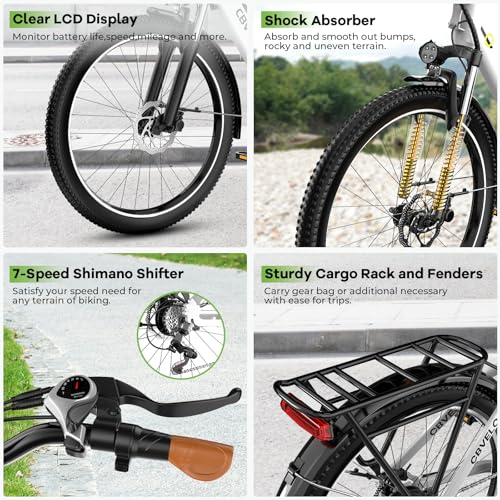 26" Electric Bike, 1000W Peak, Removable Battery, 7-Speed T507