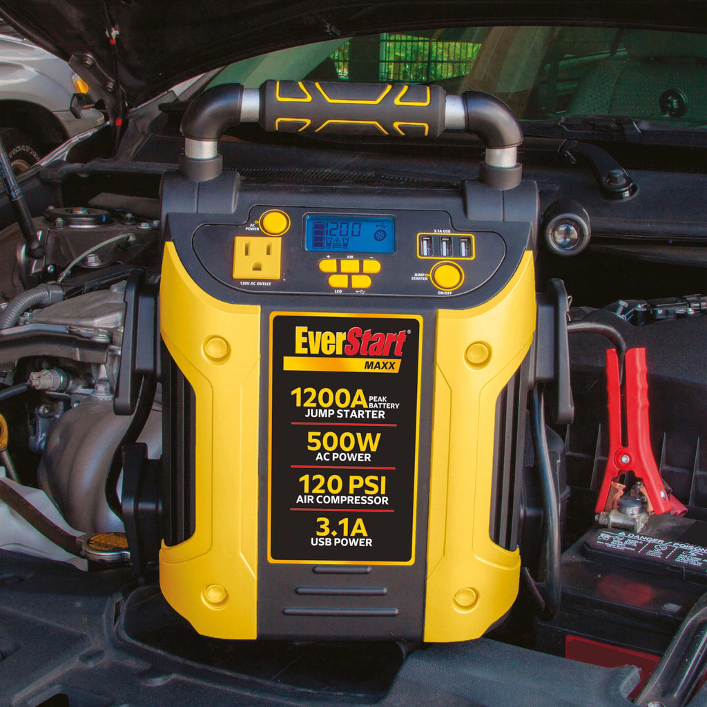 1200 Peak Amps Jump Starter with 500W Inverter and 120 PSI Compressor Q83425