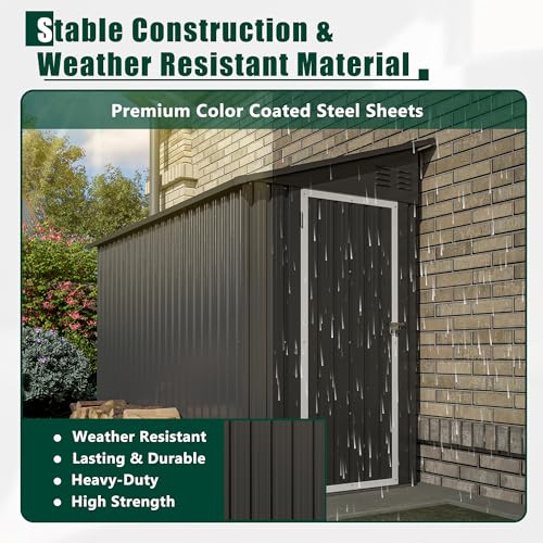 Black Heavy-Duty Outdoor Metal Storage Shed with Floor Base T474
