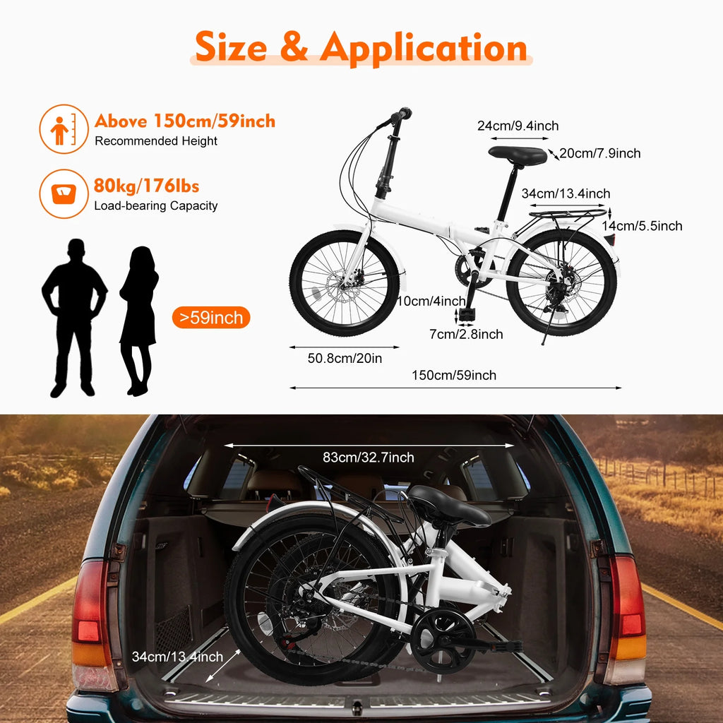 White 20-inch 7 Speed Folding Bicycle S91058