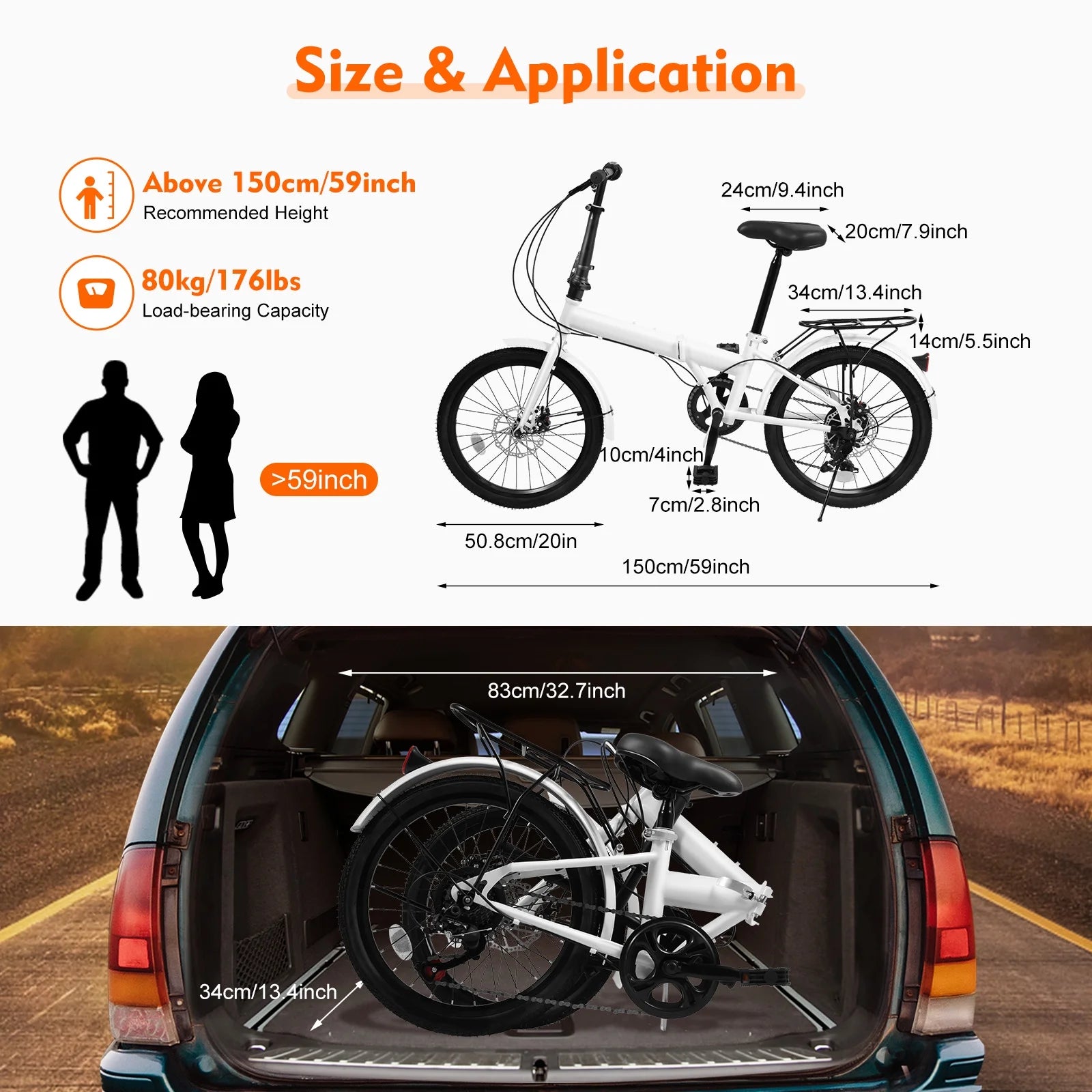 White 20-inch 7 Speed Folding Bicycle S91058