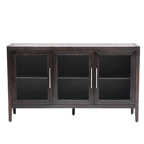 Black Glass Door Sideboard Cabinet with Adjustable Shelf W59761