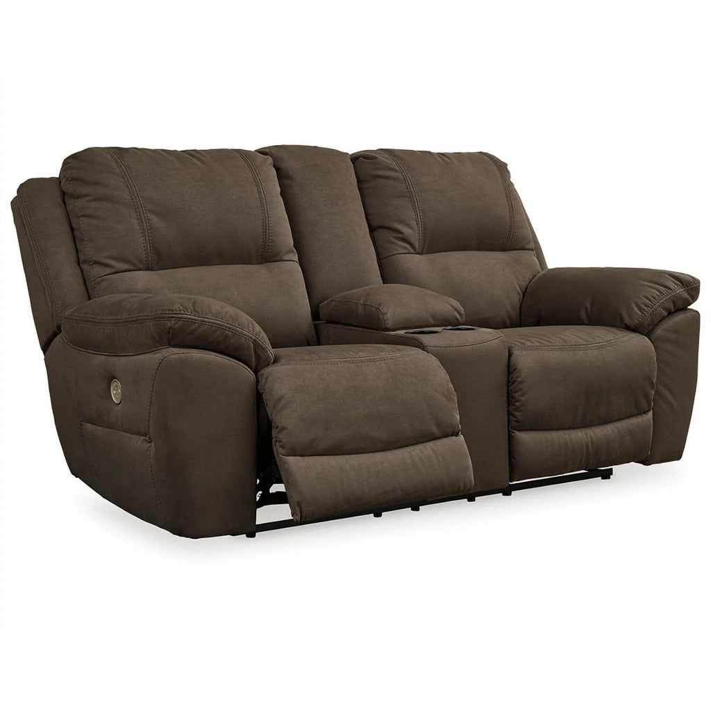 Brown Faux Leather Power Reclining Loveseat P204
