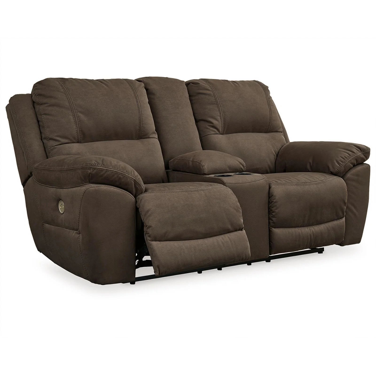 Brown Faux Leather Power Reclining Loveseat P204