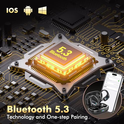 Black Wireless Earbuds with LED Display, IPX7 Waterproof R116