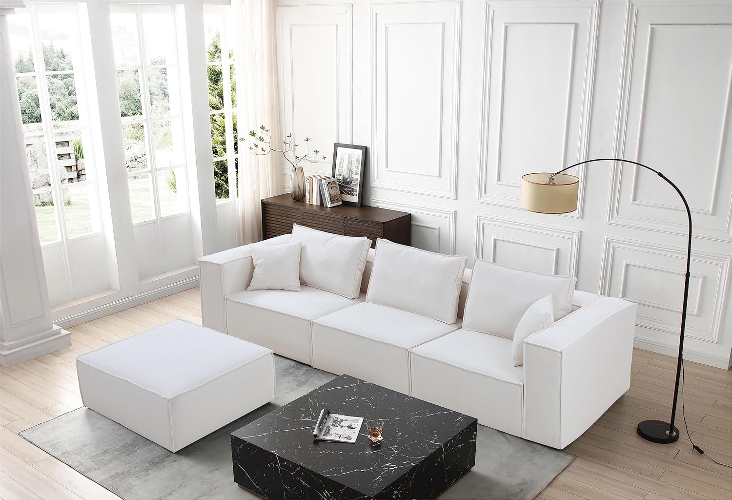 White L Shaped Modular Sectional Sofa with Ottoman X6226