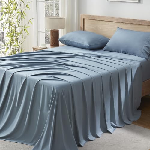 Queen Sheets Set, 100% Viscose Derived from Bamboo, Deep Pocket Up to 16", Dark Emerald Green W6856