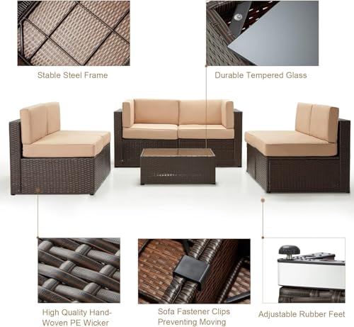 7 Piece PE Rattan Outdoor Patio Furniture Set with Cushions and Tea Table V5150
