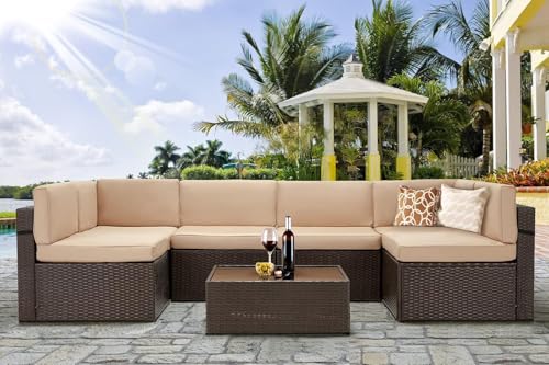 7 Piece PE Rattan Outdoor Patio Furniture Set with Cushions and Tea Table V5150
