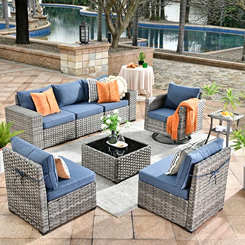 8 Piece Modern Wicker Sofa Set with Swivel Rocking Chair (Orange Red) R934456