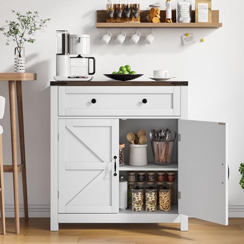 Walnut Buffet Sideboard Cabinet with 2 Barn Doors and Adjustable Shelf D40301