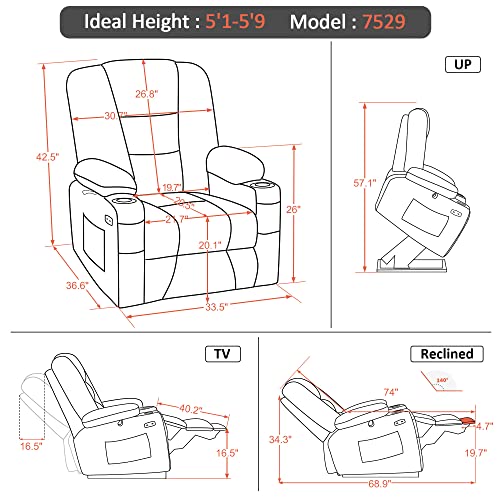 Small Power Lift Recliner Chair with Massage and Heat, Fabric, Brown Q215307