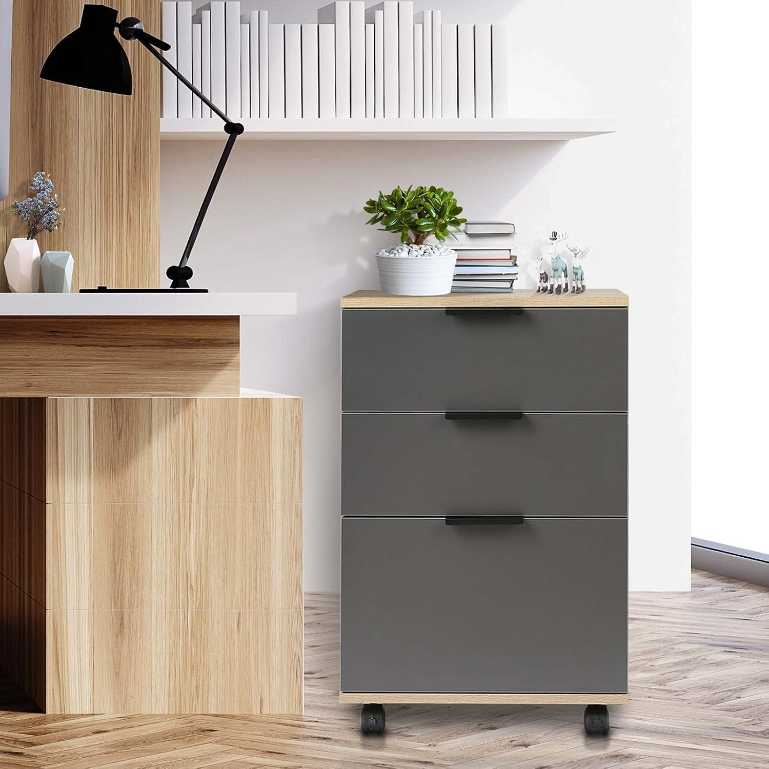 3 Drawer Rolling Wood File Cabinet with Wheels Z253459