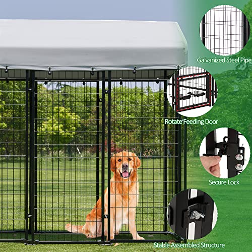 Large Dog Kennel Heavy Duty Welded Wire Steel Cage with Waterproof Cover (8x4x6 ft) A4482