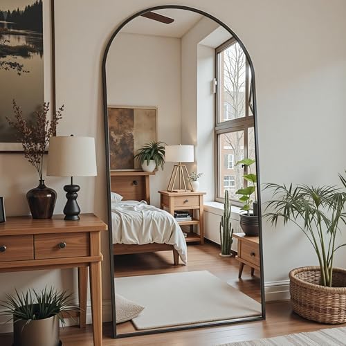 Black 78" Oversized Arched Full Length Floor Mirror with Stand C319