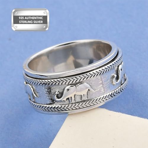 925 Sterling Silver Fidget Ring Spinner Ring Moon Star Platinum Plated Jewelry V7131