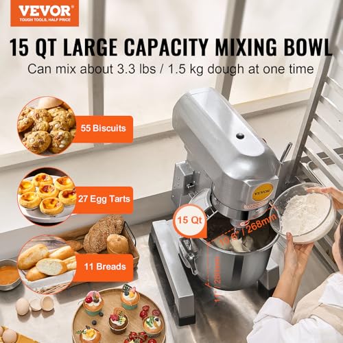 Commercial Food Mixer 10Qt Stainless Steel Bowl 450W 3 Speeds U411