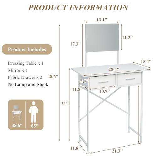 White Compact Vanity Desk with Mirror and Drawers V6579