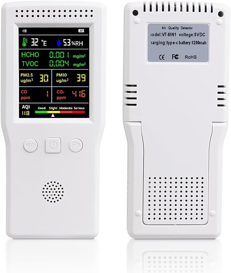 9-in-1 Portable Air Quality Monitor with Large Display and Voice Alert S5601