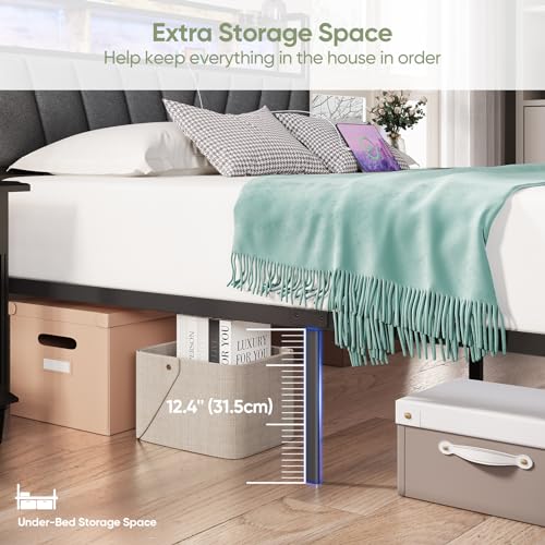 Brown Metal Bed Frame with LED Lights and Storage Headboard I5447