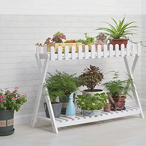 2 Tier White Wooden Plant Shelf (88cm) L8066