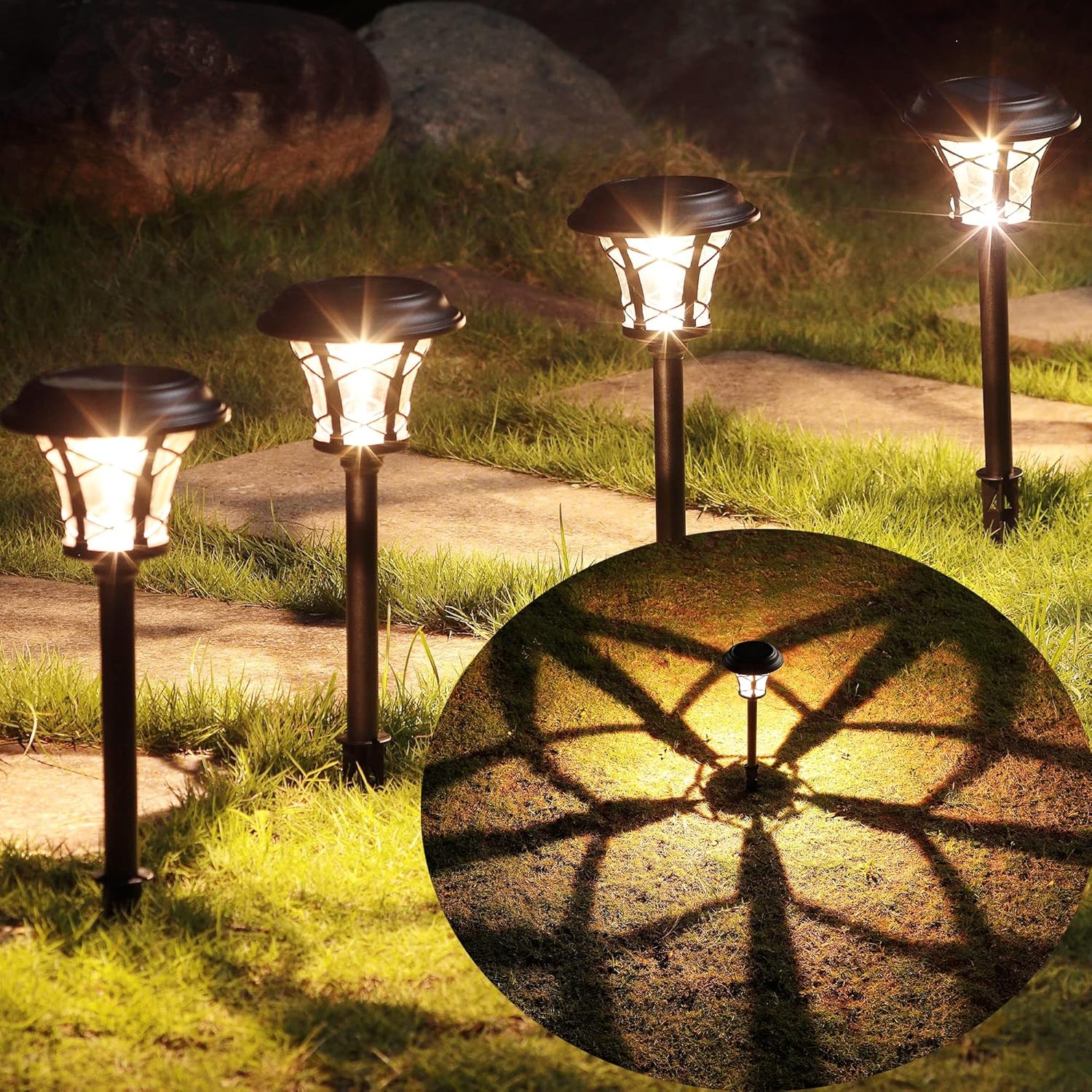 6 Pack Solar Powered Pathway Lights, Warm White A53755