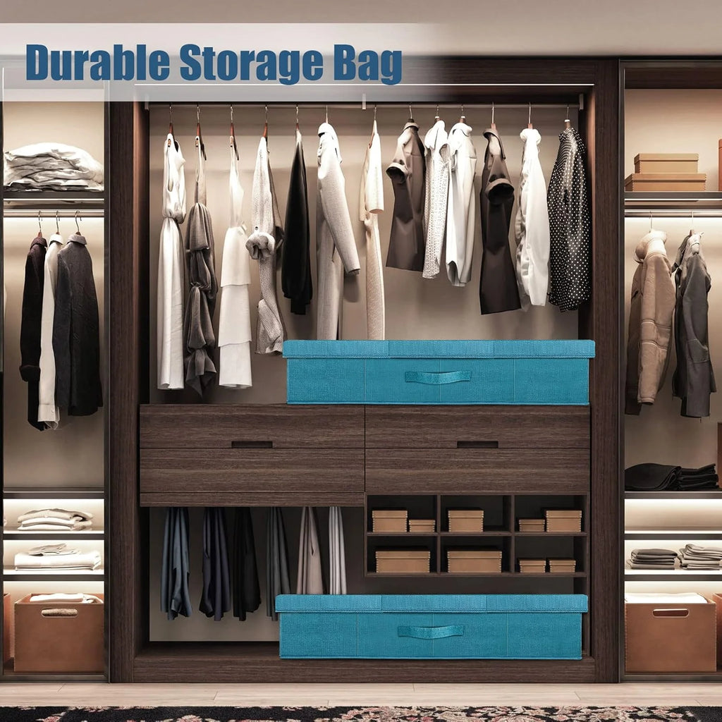 Cyan Blue Underbed Storage Containers with Lids (2pcs) Large Foldable C169944