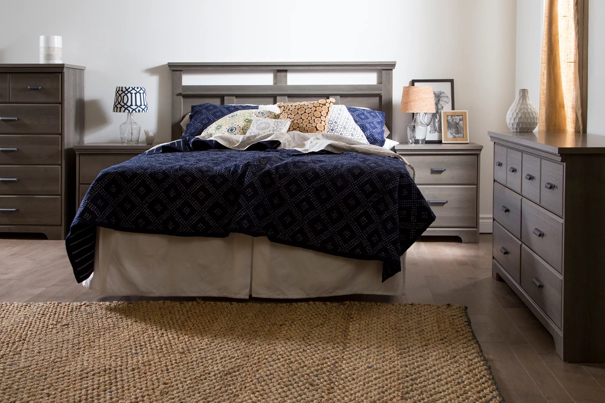 Gray 6-Drawer Double Dresser and 2-Drawer Nightstand J4538