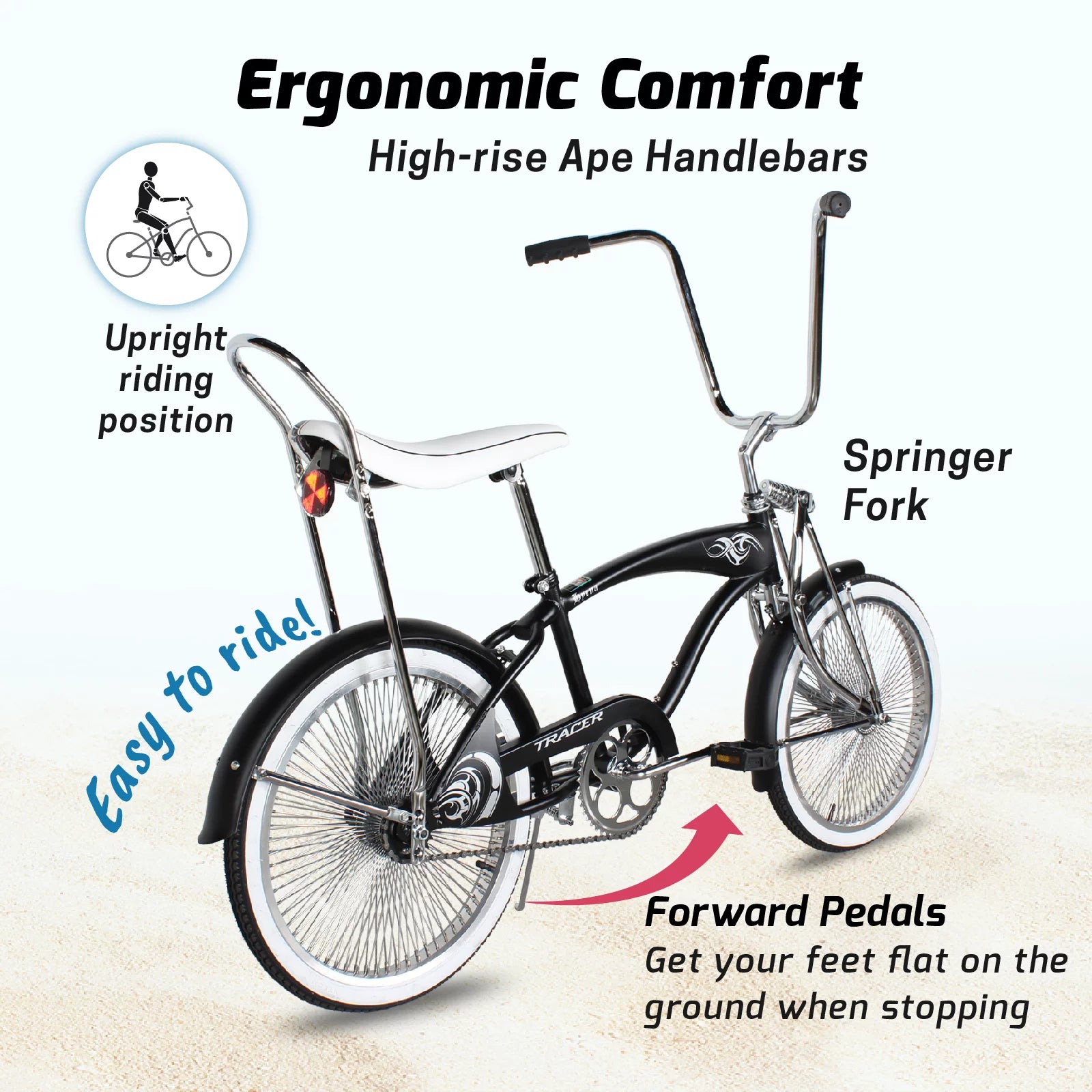20 inch Matte Black Beach Cruiser Bike E98236