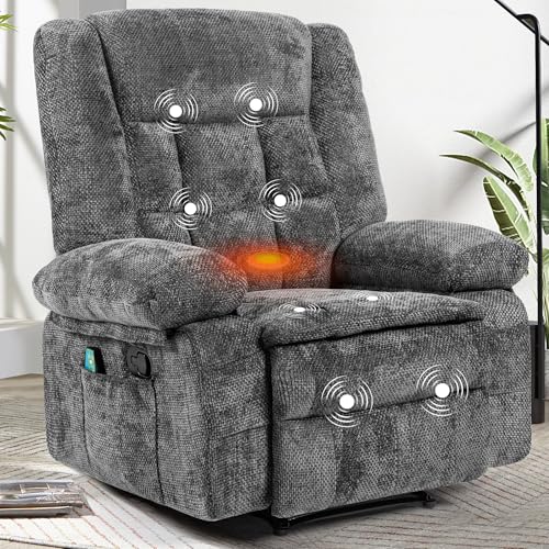 Dark Grey Fabric Recliner Chair with Massage and Heat G639