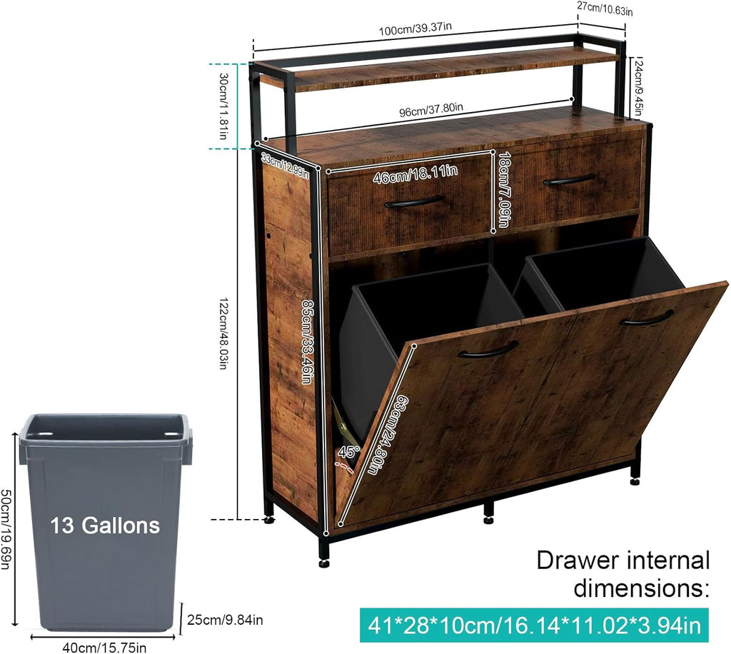 Dual Tilt Out Trash Cabinet with 2 Drawers and Shelf S883725