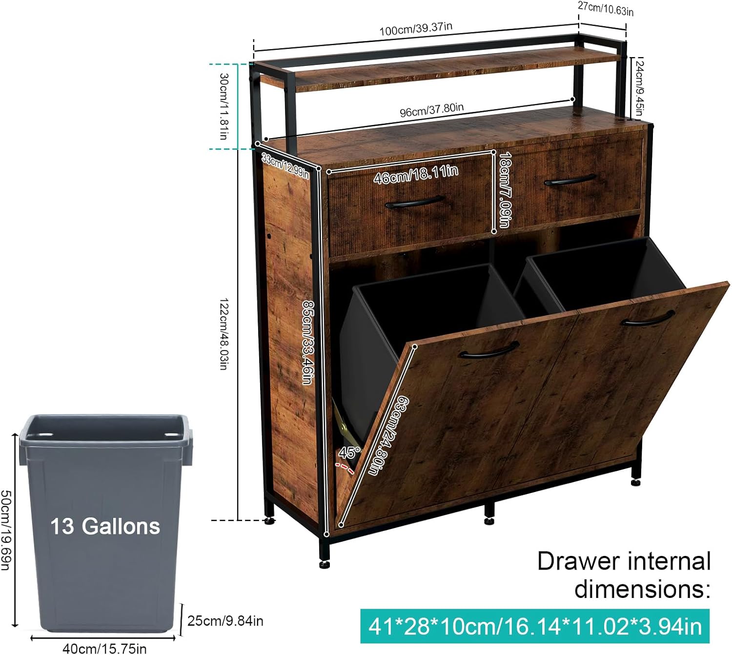 Dual Tilt Out Trash Cabinet with 2 Drawers and Shelf S883725