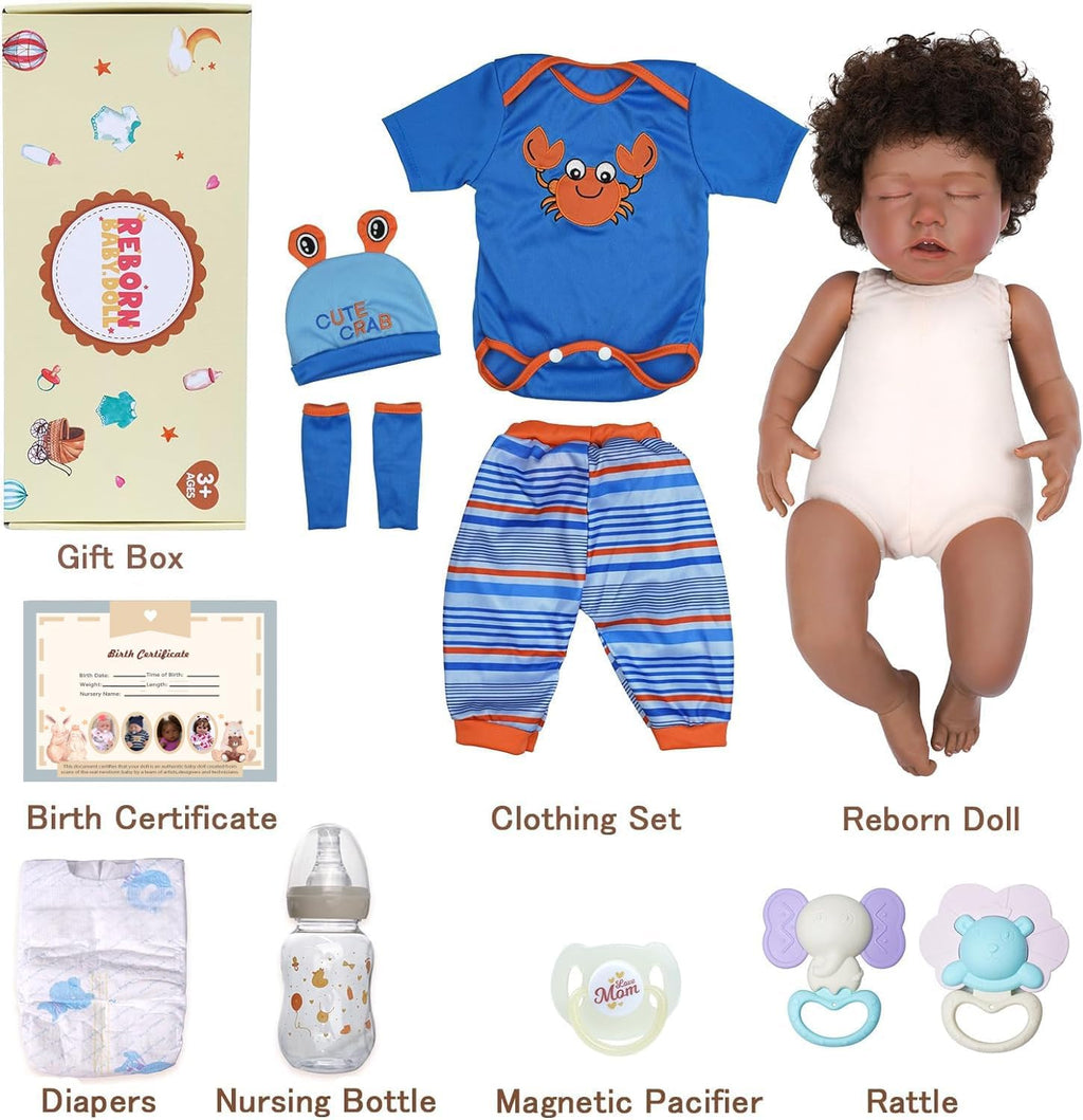 18-Inch Realistic Black Baby Doll with Clothes and Toy M6811