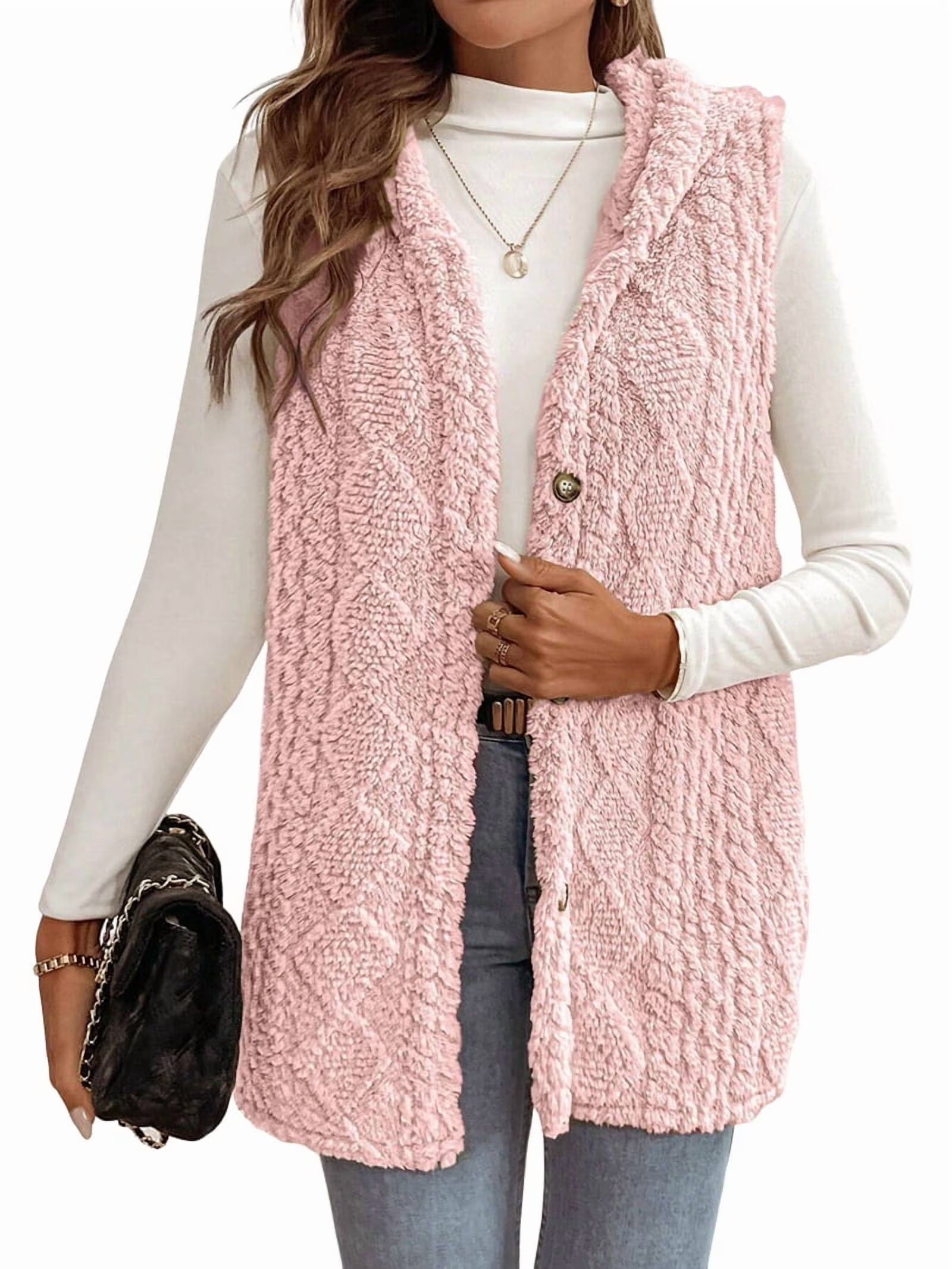 Pink Oversized Fleece Hooded Cardigan I1302